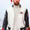 Travis Kelce Black and White Varsity Jacket For Men