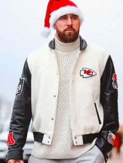 Travis Kelce Black and White Varsity Jacket For Men