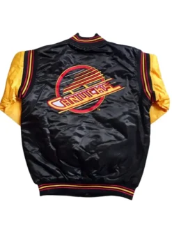 Vancouver Canucks Black and Gold Skate Satin Jacket Back
