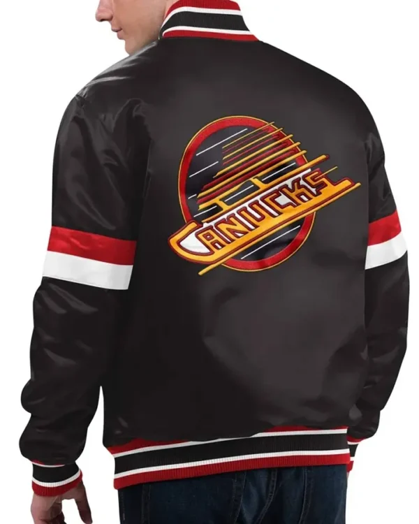 Vancouver Canucks The Enforcer Black Satin Varsity Jacket Back
