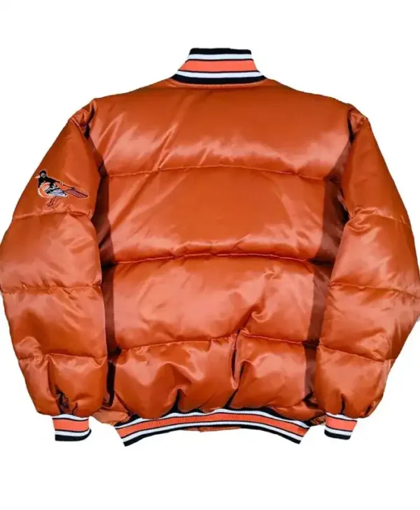 Vintage Baltimore Orioles 90’s Puffer Orange Jacket Back