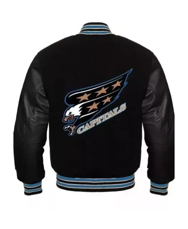 Washington Capitals Black Wool Letterman Varsity Jacket Back
