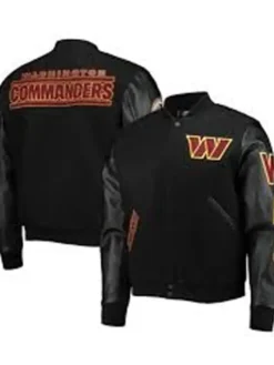 Washington Commanders Black Varsity Leather Jacket