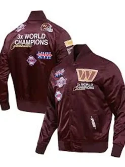 Washington Commanders Championship Burgundy Satin Varsity Jacket