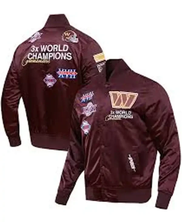 Washington Commanders Championship Burgundy Satin Varsity Jacket