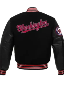 Washington Nationals Black Wool Varsity Jacket Back