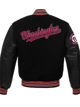 Washington Nationals Black Wool Varsity Jacket Back