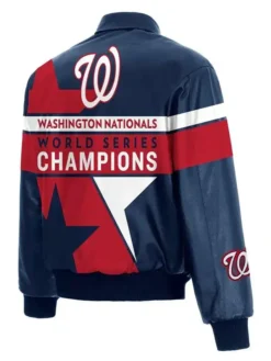 Washington Nationals Champions Nationals Black Leather Jacket Back