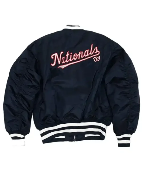 Washington Nationals Ma-1 Navy Blue Varsity Jacket Back