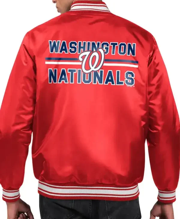 Washington Nationals Red Satin Varsity Jacket Back
