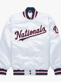 Washington Nationals White Starter Full Snap Varsity Jacket