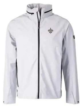 White New Orleans Saints White Track Zip Jacket