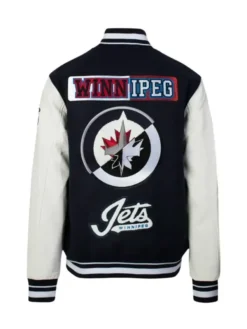 Winnipeg Jets Black And White Letterman Varsity Jacket Back