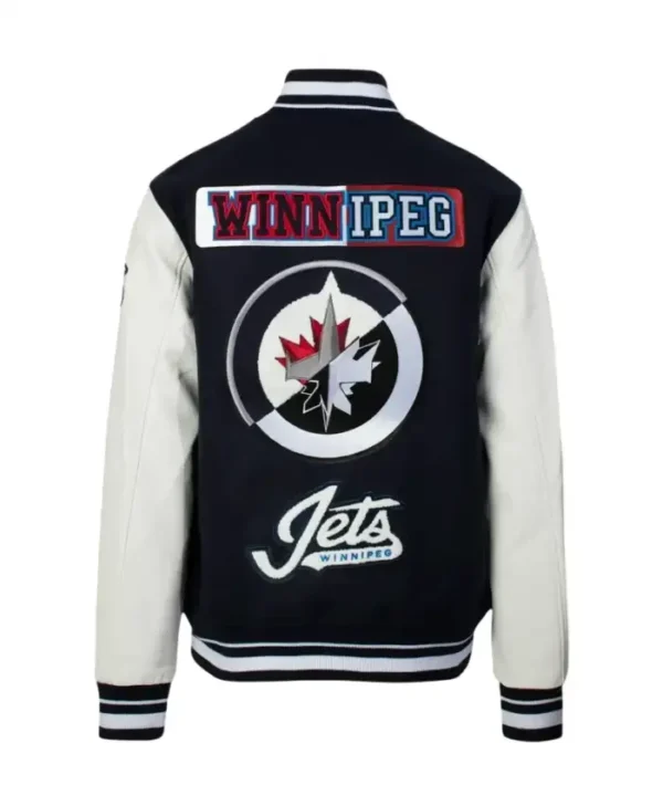 Winnipeg Jets Black And White Letterman Varsity Jacket Back