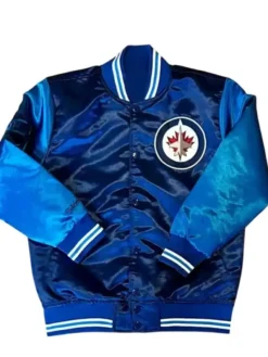 Winnipeg Jets Blue Satin Varsity Jacket
