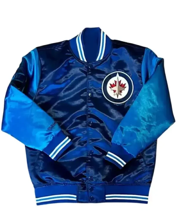 Winnipeg Jets Blue Satin Varsity Jacket