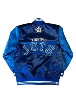 Winnipeg Jets Blue Satin Varsity Jacket Back