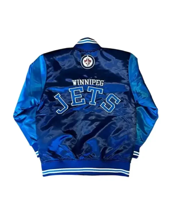 Winnipeg Jets Blue Satin Varsity Jacket Back