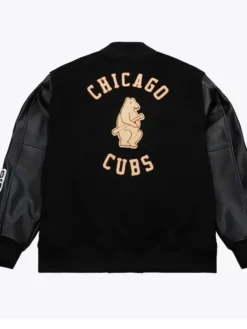Chicago Cubs Black Out Vintage Logo Wool Varsity Jacket Back
