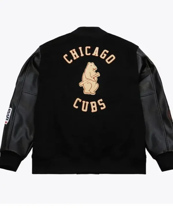 Chicago Cubs Black Out Vintage Logo Wool Varsity Jacket Back