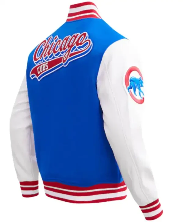 Chicago Cubs Classic Blue And White Wool Varsity Jacket Back