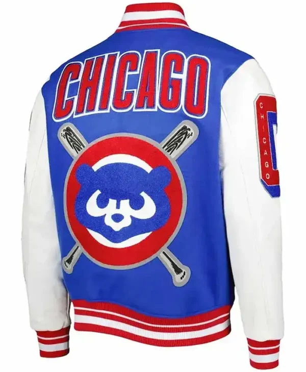 Chicago Cubs Letterman Blue Wool Varsity Jacket Back