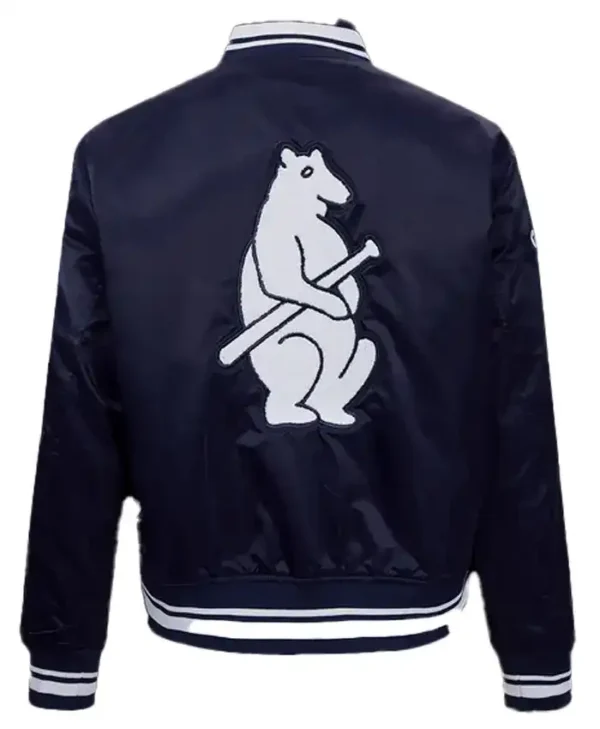 Chicago Cubs Navy Blue Full Snap Varsity Jacket Back