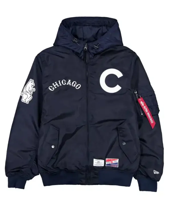 Chicago Cubs Navy Blue Ma-1 Hooded Bomber Jacket