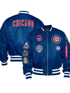 Chicago Cubs Navy Blue Ma 1 Satin Bomber Jacket