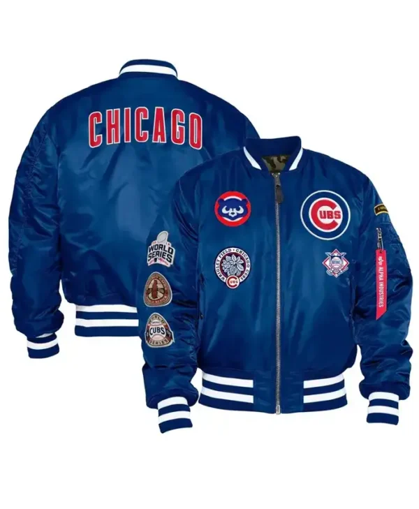 Chicago Cubs Navy Blue Ma-1 Satin Bomber Jacket