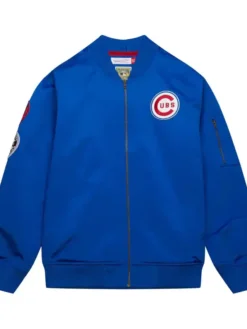 Chicago Cubs Navy Blue Satin Zip Bomber Jacket