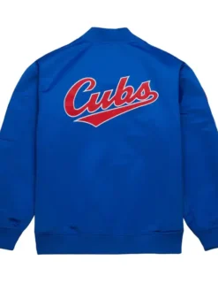 Chicago Cubs Navy Blue Satin Zip Bomber Jacket Back
