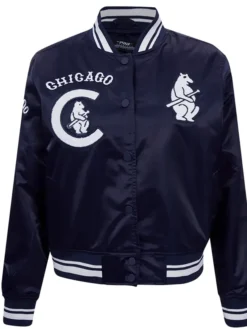 Chicago Cubs Retro Classic Full Snap Satin Varsity Navy Jacket