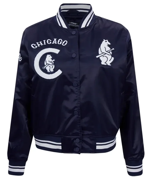 Chicago Cubs Retro Classic Full-Snap Satin Varsity Navy Jacket
