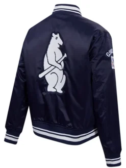 Chicago Cubs Retro Classic Full Snap Satin Varsity Navy Jacket Back