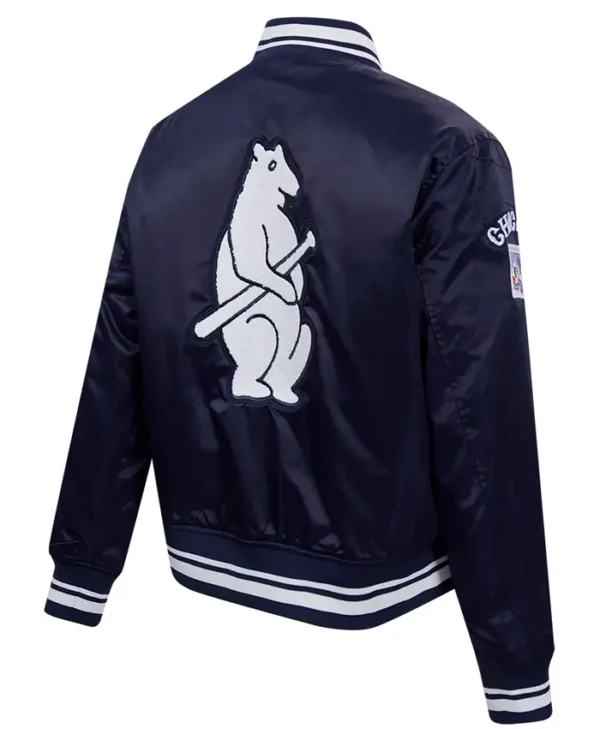 Chicago Cubs Retro Classic Full-Snap Satin Varsity Navy Jacket Back
