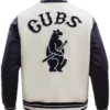 Chicago Cubs White And Black Wool Varsity Jacket Back