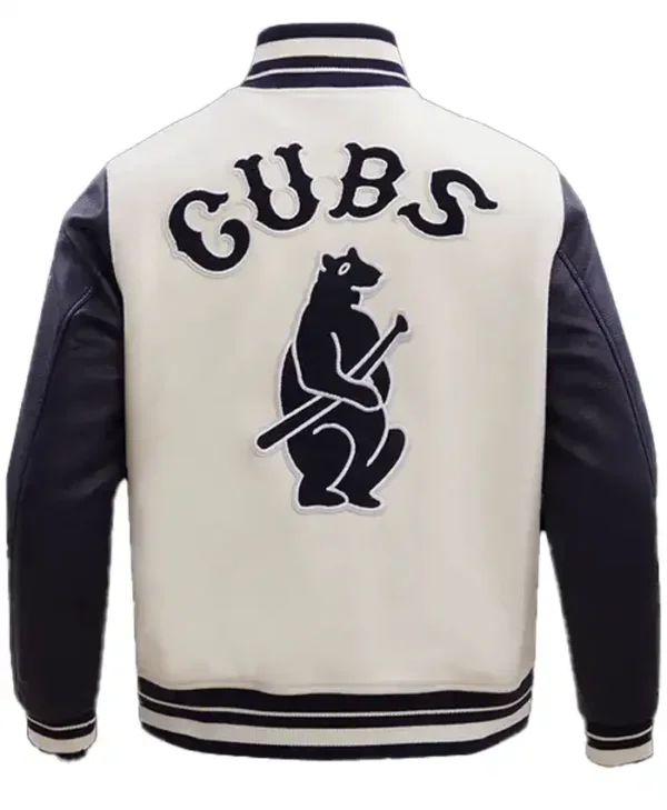 Chicago Cubs White And Black Wool Varsity Jacket Back
