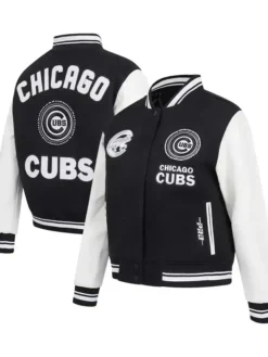 Chicago Cubs Wool Black And White Wool Varsity Jacket