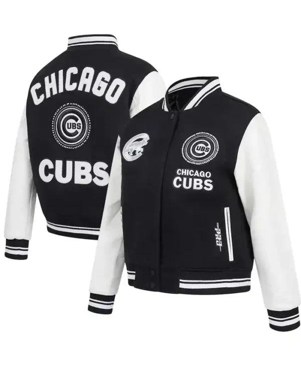 Chicago Cubs Wool Black And White Wool Varsity Jacket