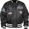 Colorado Rockies Black Ma-1 Zip Satin Bomber Jacket