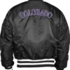 Colorado Rockies Black Ma-1 Zip Satin Bomber Jacket Back