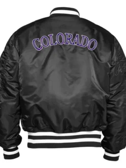 Colorado Rockies Black Ma 1 Zip Satin Bomber Jacket Back
