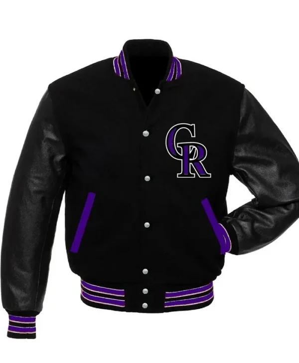 Colorado Rockies Black and Purple Wool Letterman Jacket