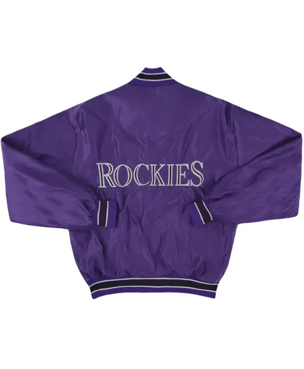 Colorado Rockies Vintage Purple Satin Varsity Jacket Back