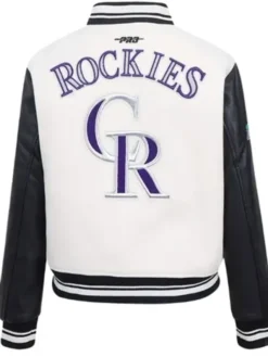 Colorado Rockies White And Black Wool Varsity Jacket Back