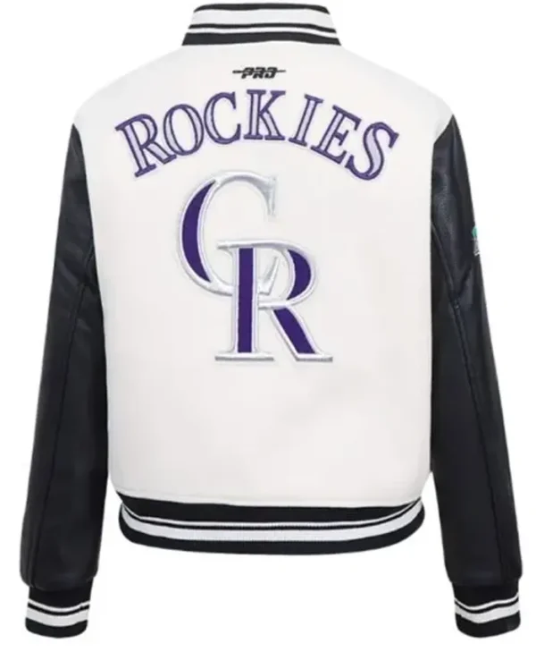 Colorado Rockies White And Black Wool Varsity Jacket Back