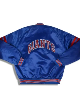 Giants Vintage Full Snap Blue Satin Varsity Jacket Back