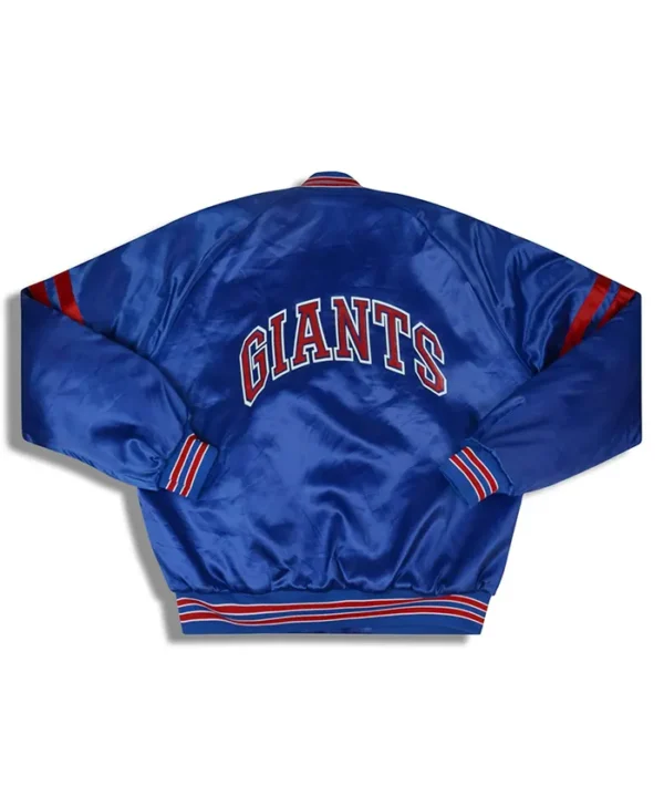 Giants Vintage Full Snap Blue Satin Varsity Jacket Back