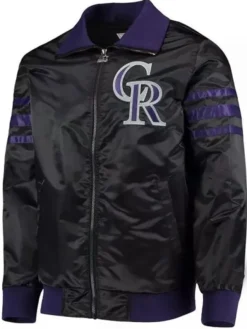 MLB Colorado Rockies Black Satin Bomber Jacket
